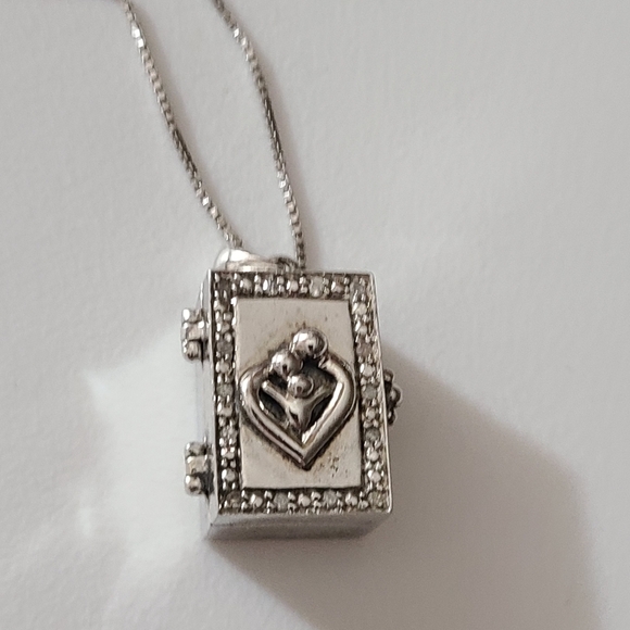 Vintage 925 real diamonds box couple & child necklace 80's photo Locket chain - Picture 13 of 16